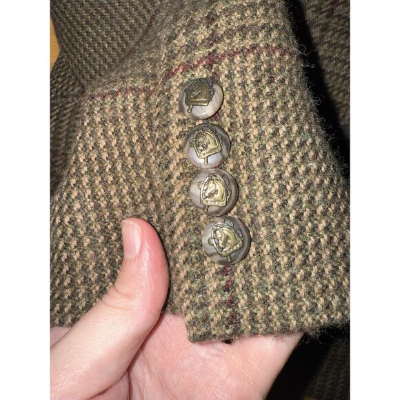 VTG Ralph Lauren Plaid Brown wool blazer Suede elbow pads Horse Buttons 2P - Picture 5 of 5